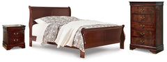 Alisdair Reddish Brown Queen Sleigh Bed, Chest and Nightstand - Ornate Home