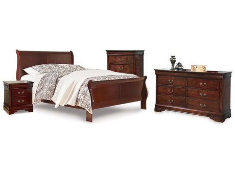 Alisdair Reddish Brown Queen Sleigh Bed, Dresser, Chest and Nightstand - Ornate Home