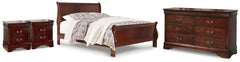Alisdair Reddish Brown Queen Sleigh Bed, Dresser and 2 Nightstands - Ornate Home