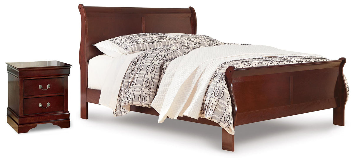 Alisdair Reddish Brown Queen Sleigh Bed and Nightstand - Ornate Home