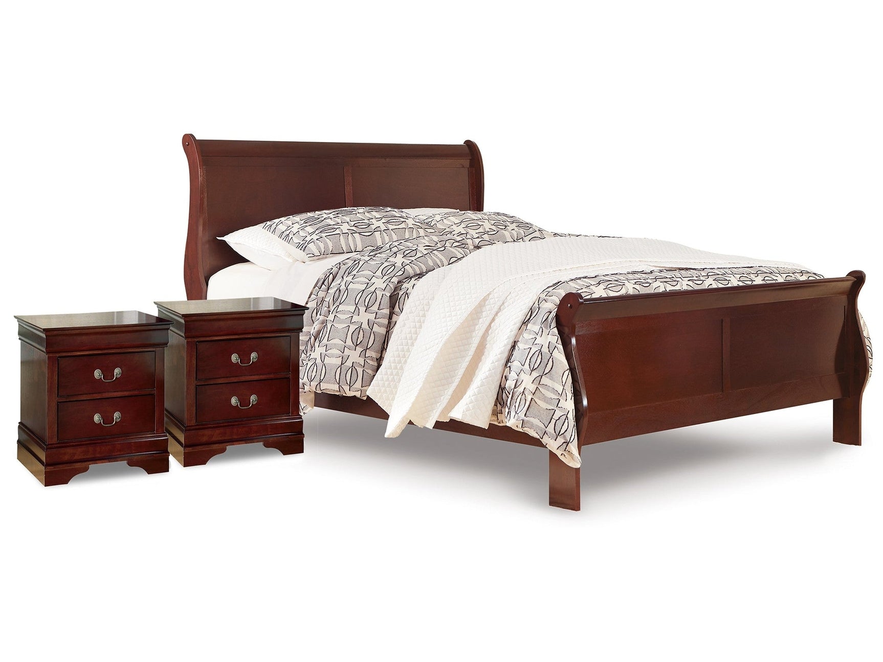 Alisdair Reddish Brown Queen Sleigh Bedroom Set with 2 Nightstands (Online Special Price) - Ornate Home