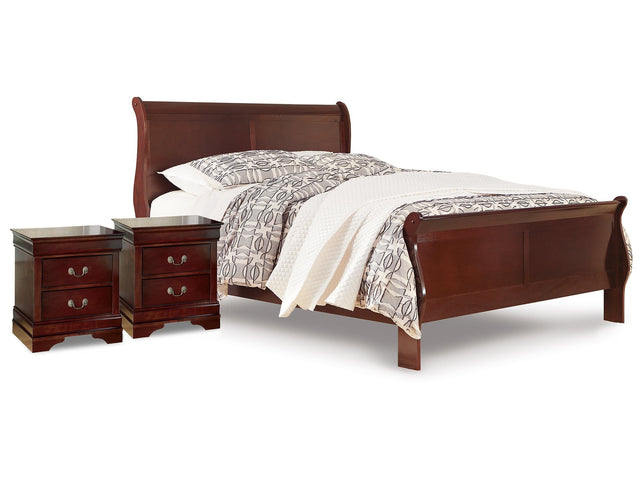 Alisdair Reddish Brown Queen Sleigh Bedroom Set with 2 Nightstands - Ornate Home