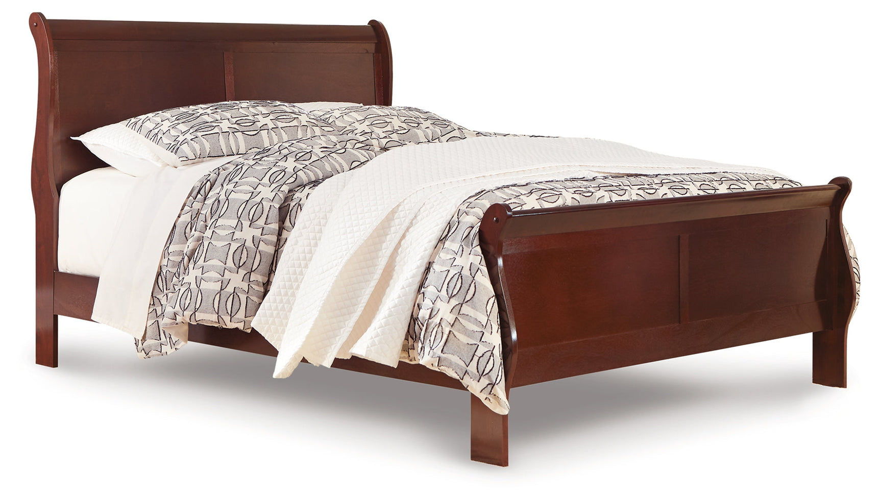 Alisdair Reddish Brown Queen Sleigh Bedroom Set with Dresser, Mirror, and Nightstand - Ornate Home