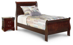Alisdair Reddish Brown Twin Sleigh Bed and Nightstand - Ornate Home