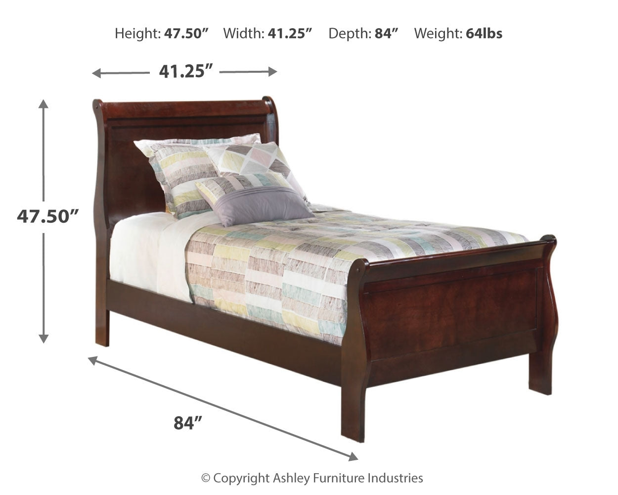 Alisdair Reddish Brown Twin Sleigh Bedroom Set with 2 Dressers, Mirror and Nightstand - Ornate Home
