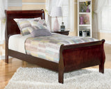 Alisdair Reddish Brown Twin Sleigh Bedroom Set with 2 Dressers, Mirror and Nightstand - Ornate Home