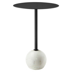 Aliza White/Black Round White Marble Side Table - Ornate Home