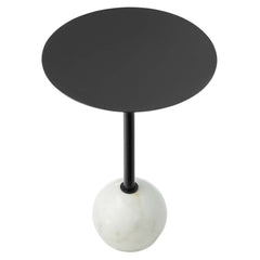 Aliza White/Black Round White Marble Side Table - Ornate Home