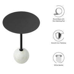 Aliza White/Black Round White Marble Side Table - Ornate Home