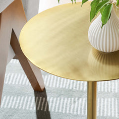 Aliza White/Brass Round White Marble Side Table - Ornate Home