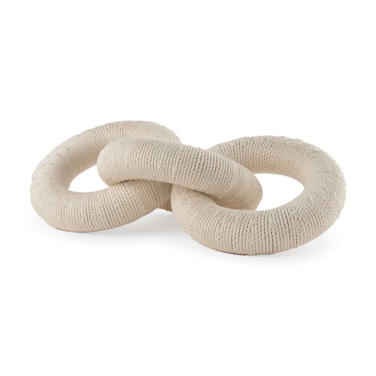 Alize Cream Cotton Rope Wrapped Solid Wood Circular Chain Link Decorative Object - Ornate Home