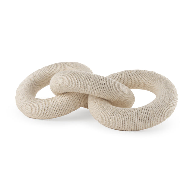 Alize Cream Cotton Rope Wrapped Solid Wood Circular Chain Link Decorative Object - Ornate Home