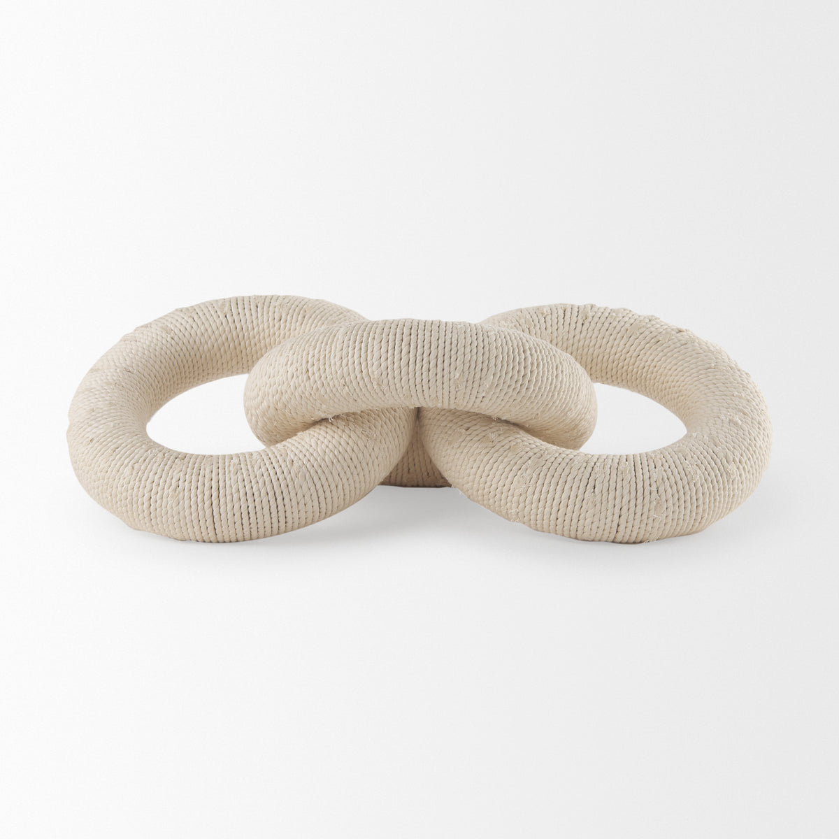 Alize Cream Cotton Rope Wrapped Solid Wood Circular Chain Link Decorative Object - Ornate Home