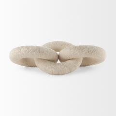 Alize Cream Cotton Rope Wrapped Solid Wood Circular Chain Link Decorative Object - Ornate Home