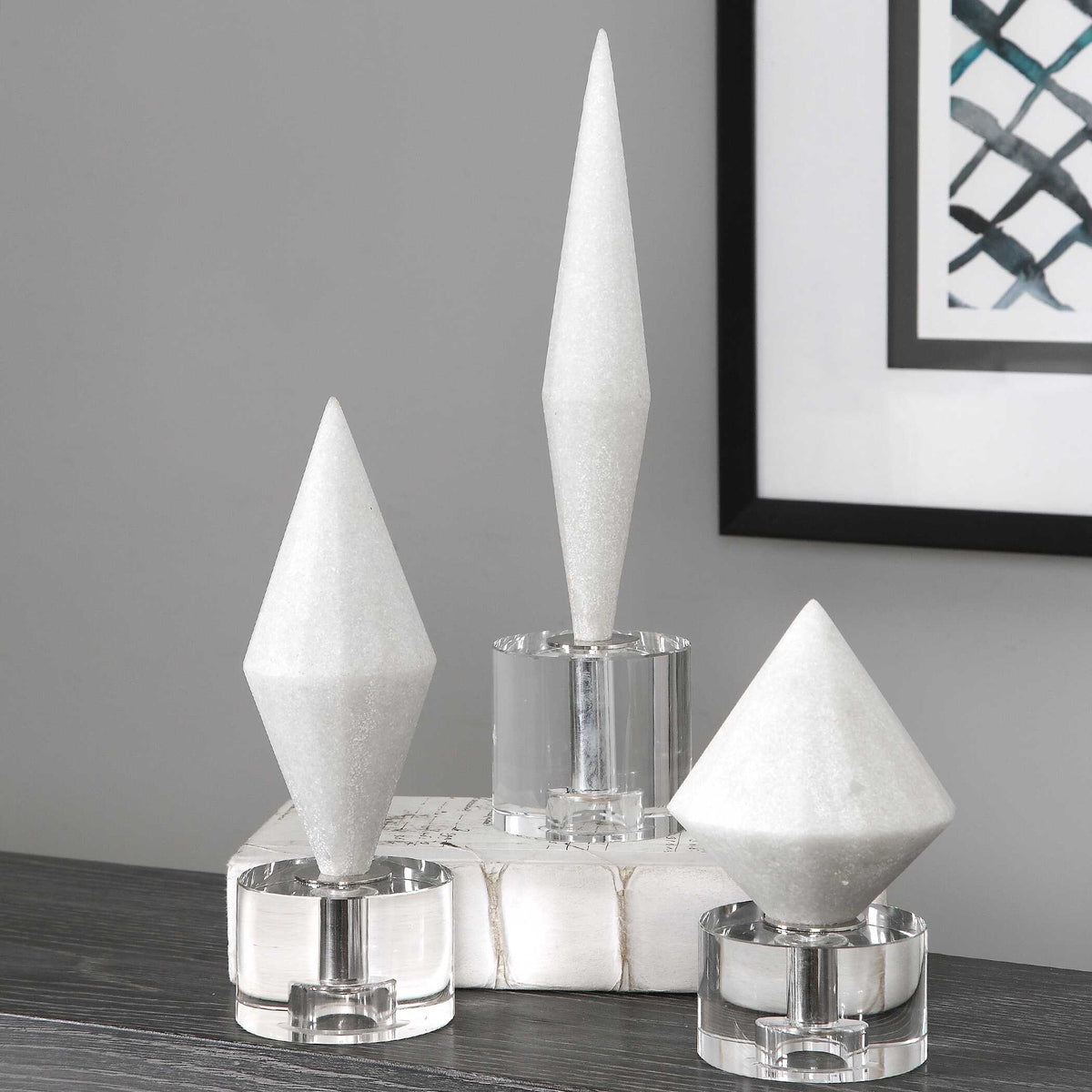 Alize White Stone Sculptures (Set of 3) - Ornate Home