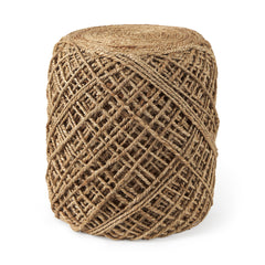 Allium Brown Handwoven Wool Cylindrical Pouf - Ornate Home