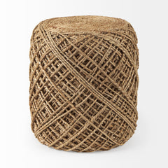 Allium Brown Handwoven Wool Cylindrical Pouf - Ornate Home