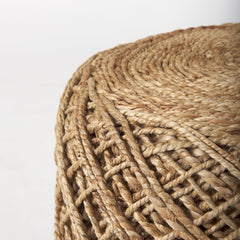 Allium Brown Handwoven Wool Cylindrical Pouf - Ornate Home
