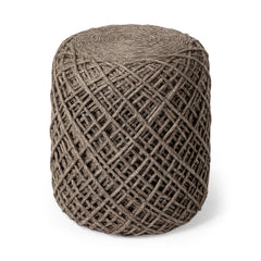 Allium Dark Brown Handwoven Wool Cylindrical Pouf - Ornate Home