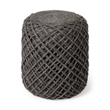 Allium Dark Gray Handwoven Wool Cylindrical Pouf - Ornate Home
