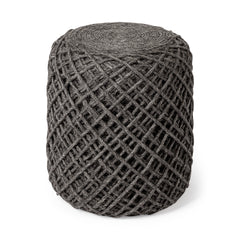 Allium Dark Gray Handwoven Wool Cylindrical Pouf - Ornate Home