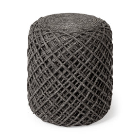 Allium Dark Gray Handwoven Wool Cylindrical Pouf - Ornate Home