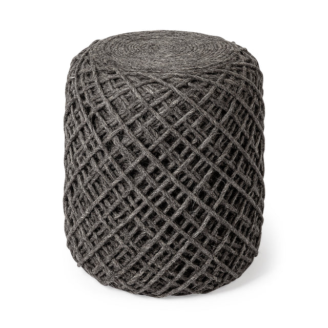 Allium Dark Gray Handwoven Wool Cylindrical Pouf - Ornate Home