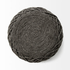 Allium Dark Gray Handwoven Wool Cylindrical Pouf - Ornate Home