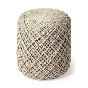 Allium Oatmeal Handwoven Wool Cylindrical Pouf - Ornate Home