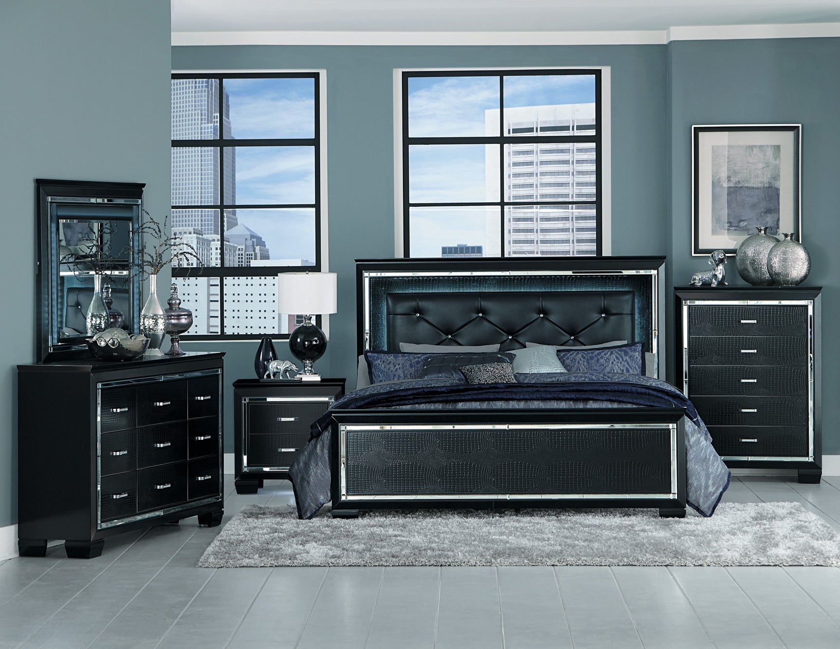 Allura Black Eastern King Bed - Ornate Home