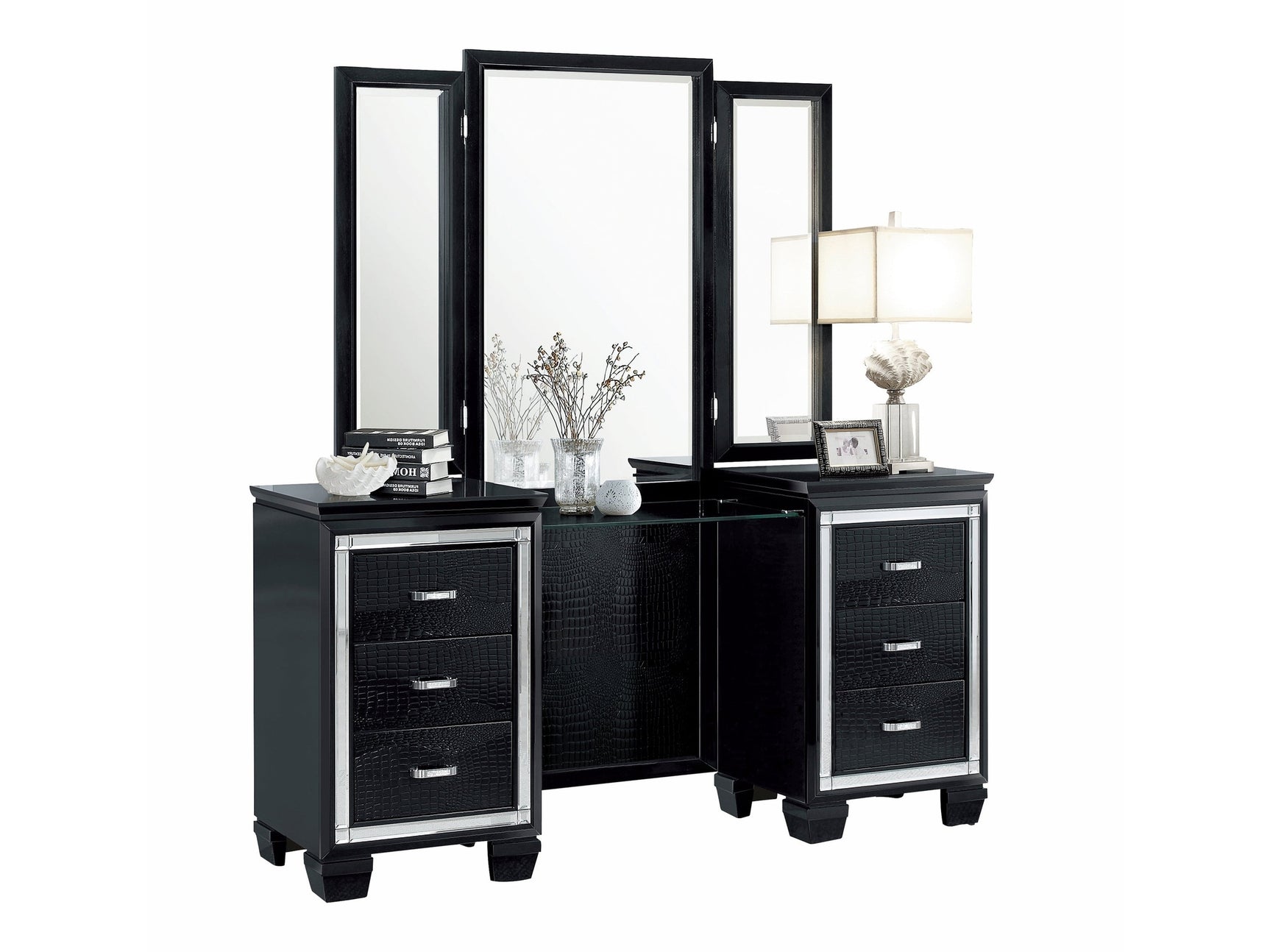 Allura Black Vanity Dresser with Mirror - Ornate Home