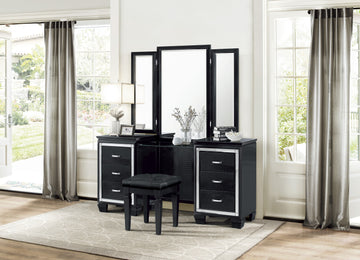 Allura Black Vanity Stool - Ornate Home