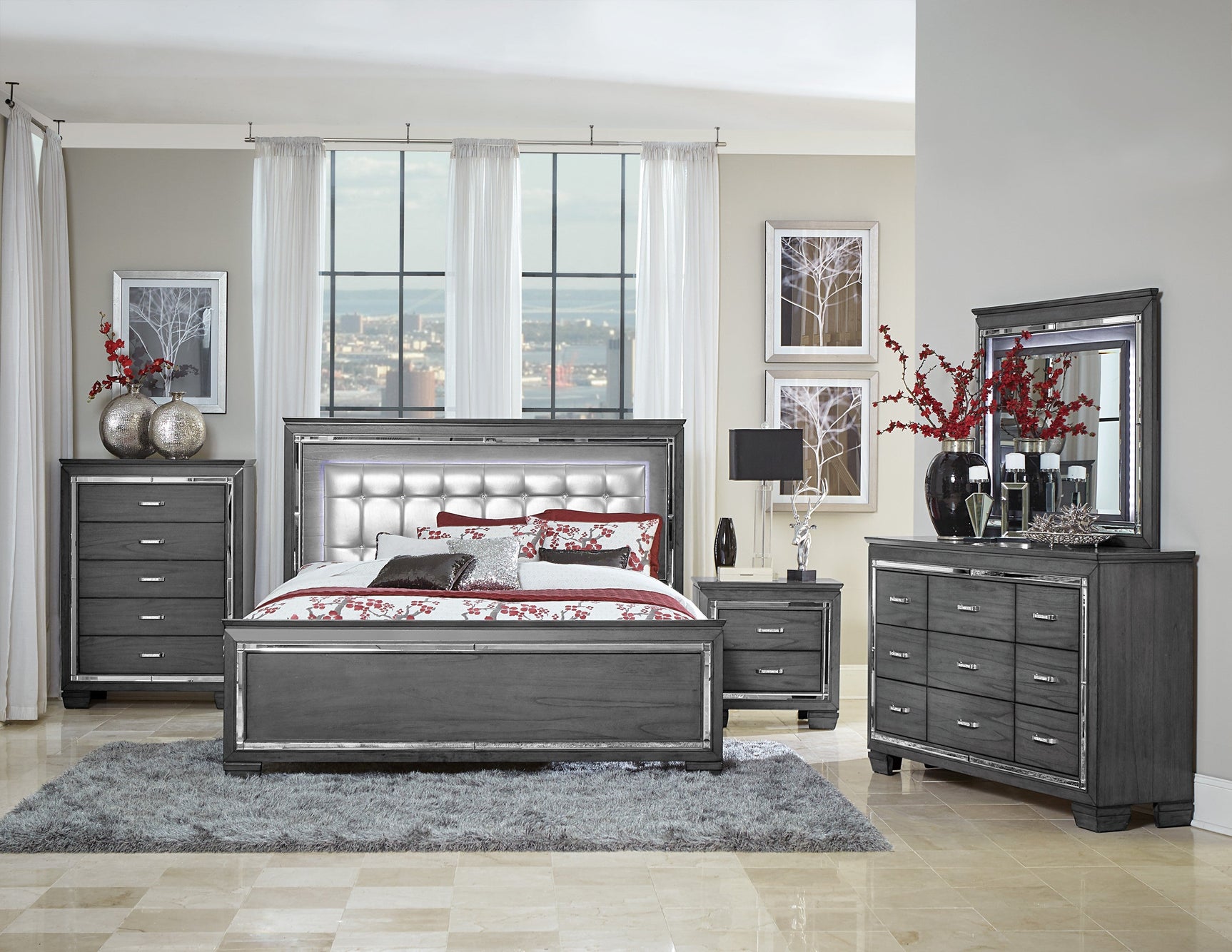 Allura Gray Queen Bed - Ornate Home