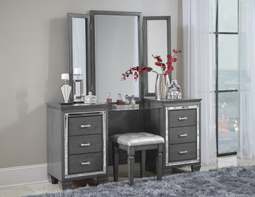 Allura Gray Vanity Stool - Ornate Home