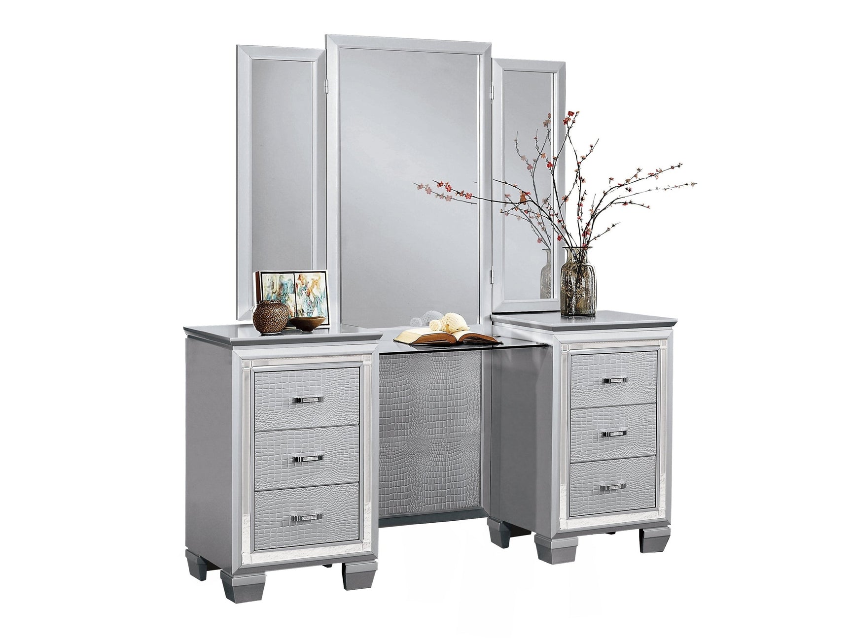 Allura Silver Vanity Dresser with Mirror - Ornate Home