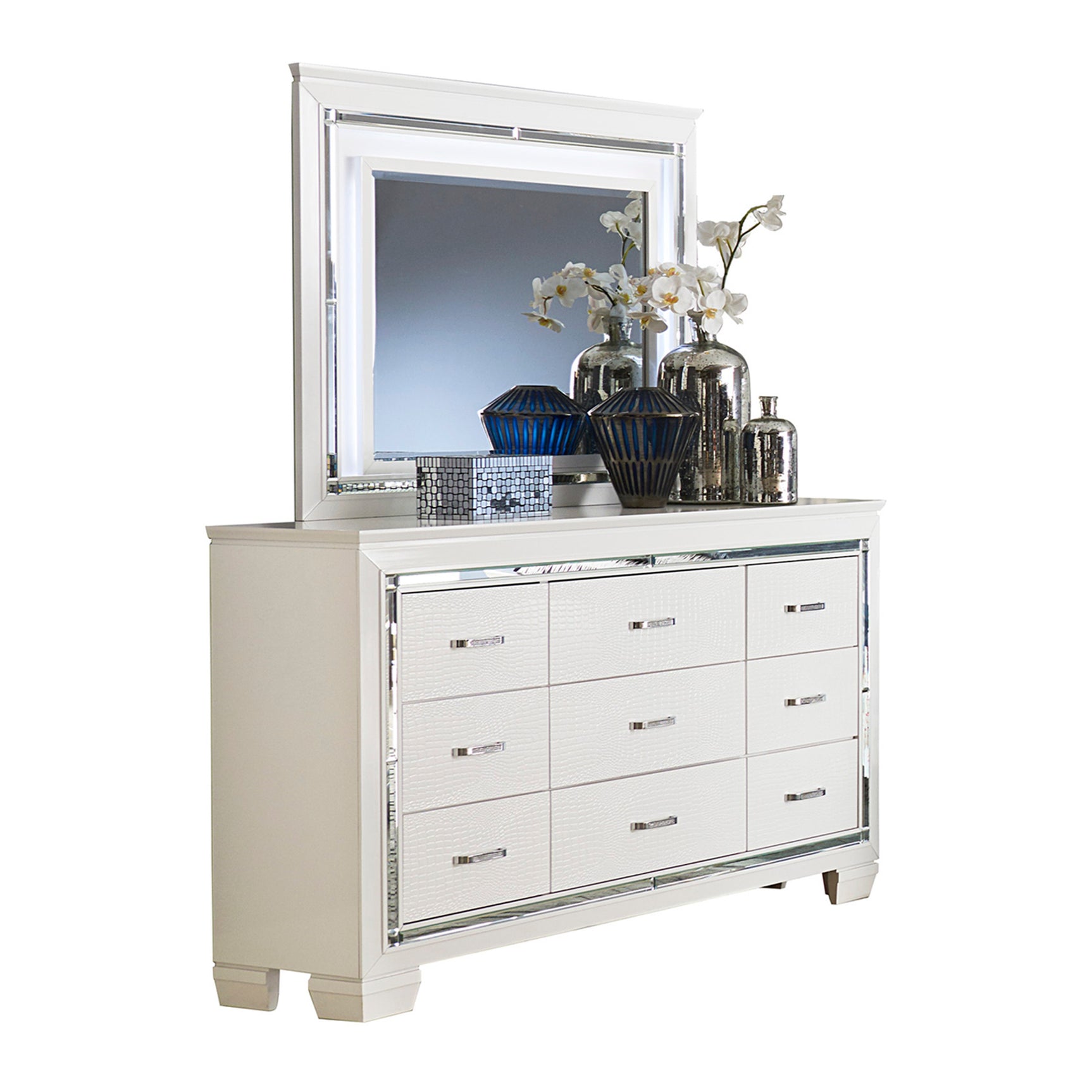 Allura White Dresser w/ 9 Drawers - Ornate Home