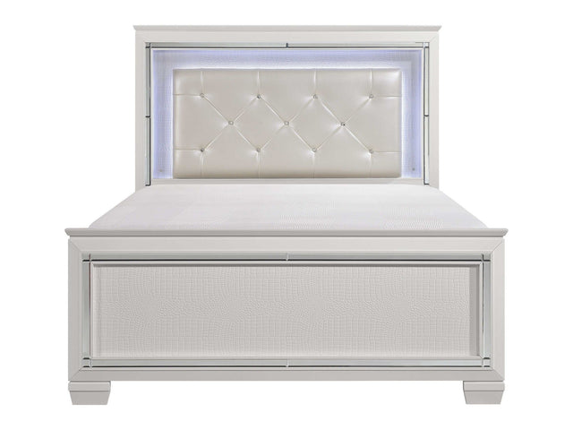 Allura White Full Panel Bed w/ LED Light HB - Ornate Home