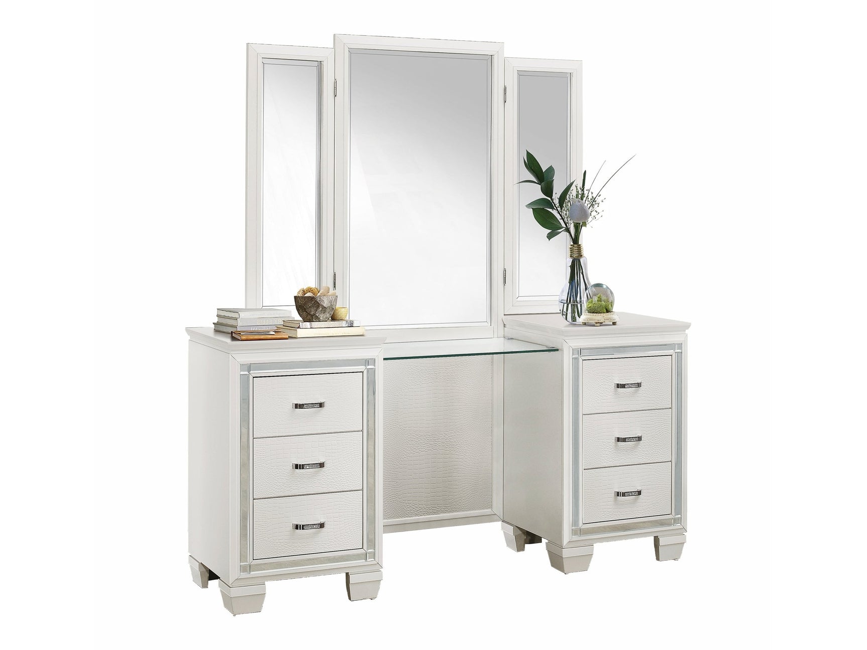 Allura White Vanity Dresser with Mirror - Ornate Home