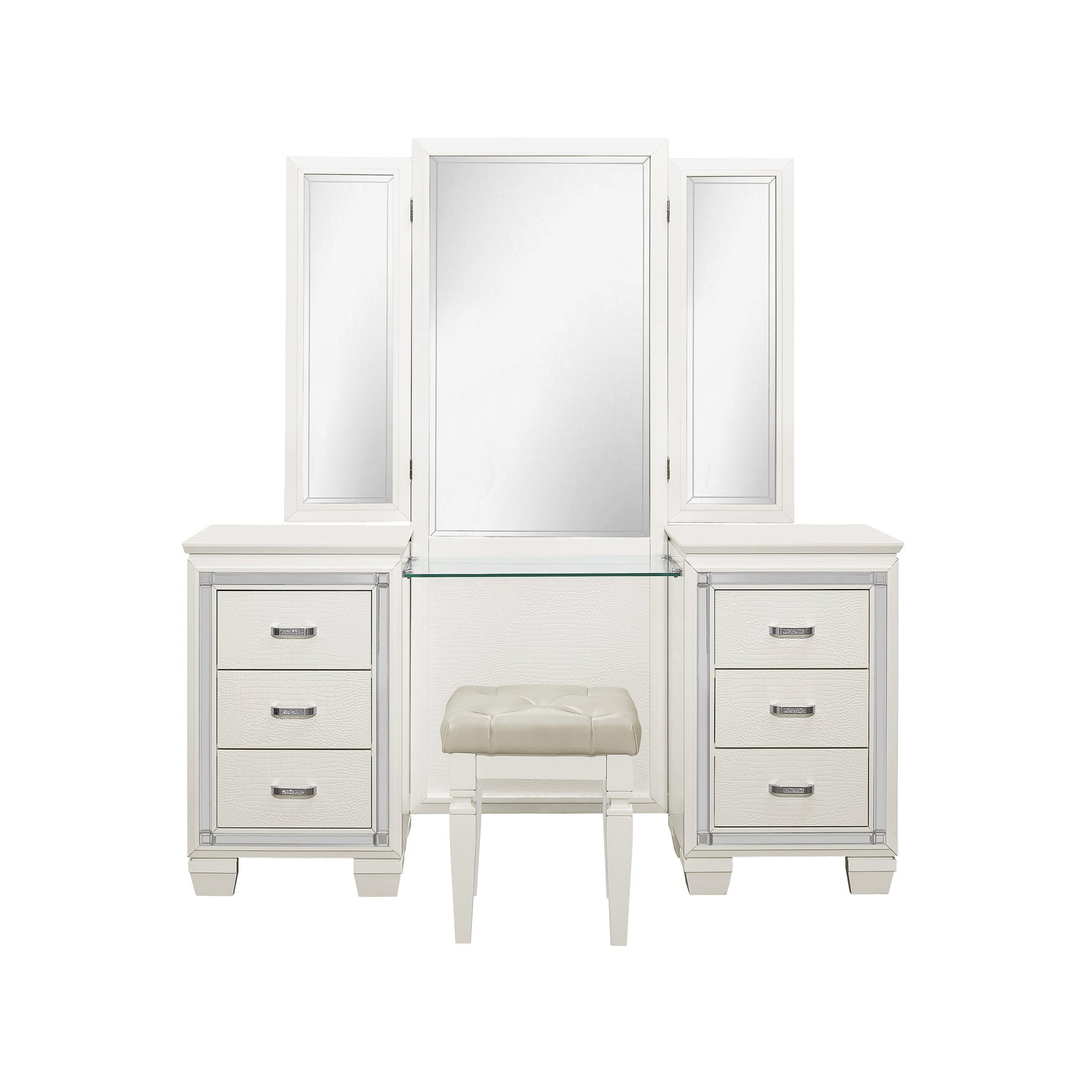 Allura White Vanity Dresser with Mirror - Ornate Home