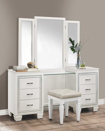 Allura White Vanity Stool - Ornate Home