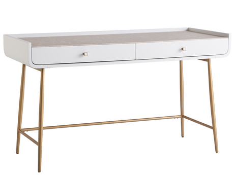 Allure White Lacquer/Soft Gold Vanity Desk - Ornate Home