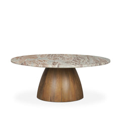 Allyson Brown/Pink Round Pedestal with Savar Marble Top Coffee Table