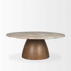 Allyson Brown/Pink Round Pedestal with Savar Marble Top Coffee Table
