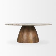 Allyson Brown/Pink Round Pedestal with Savar Marble Top Coffee Table
