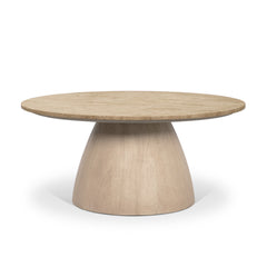 Allyson Light Brown 36" Wood Base with Travertine Top Coffee Table
