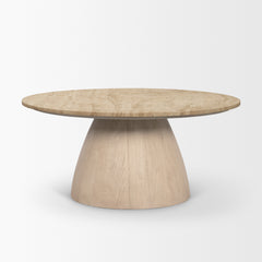 Allyson Light Brown 36" Wood Base with Travertine Top Coffee Table