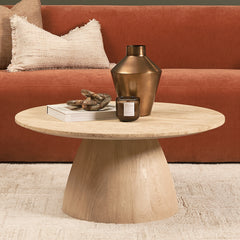 Allyson Light Brown 36" Wood Base with Travertine Top Coffee Table