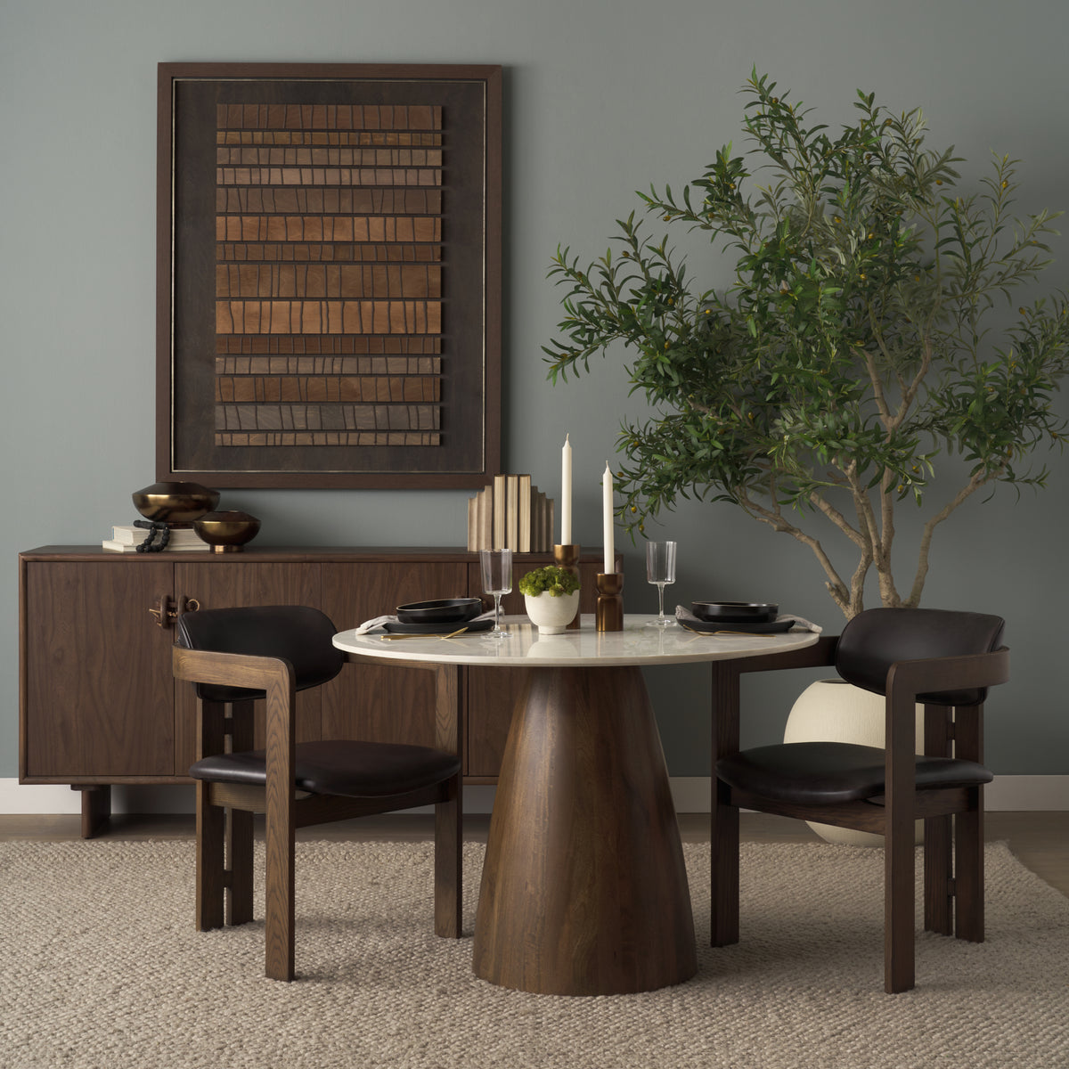 Allyson White/Brown 42" Round Pedestal Dining Table - Ornate Home