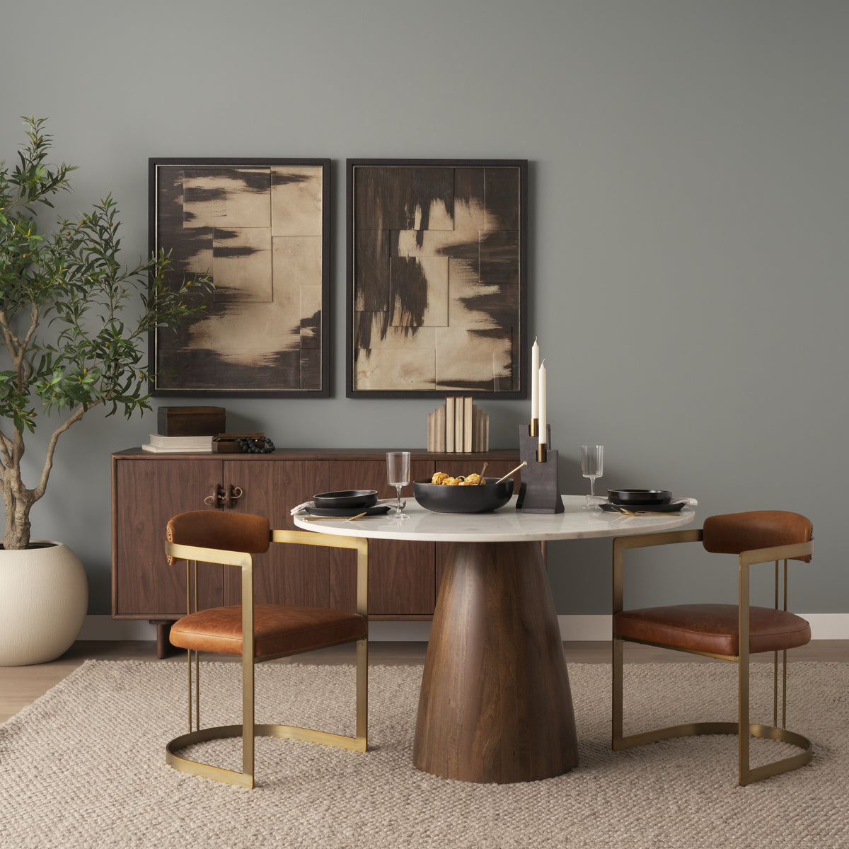 Allyson White/Brown 48" Round Pedestal Dining Table - Ornate Home