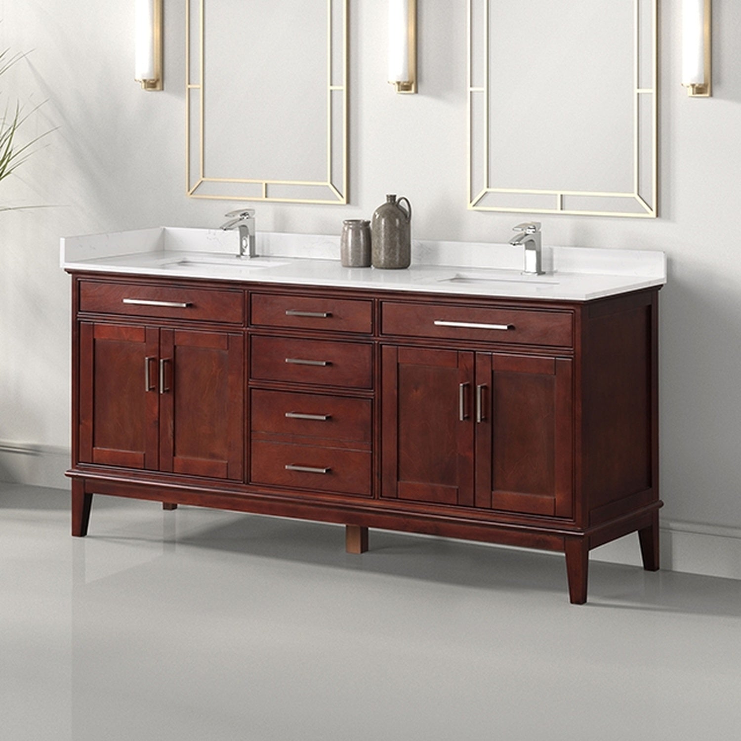 Almeria White/Cherry Vanity Set - Ornate Home
